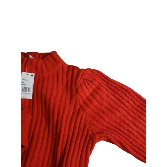 NWT Leyden Ribbed Mock-Neck Pullover Sweater w Puffed Sleeves - Red - L - Picture 6 of 13